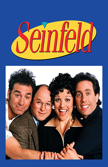 A TV poster of the characters of Seinfeld hugging and smiling